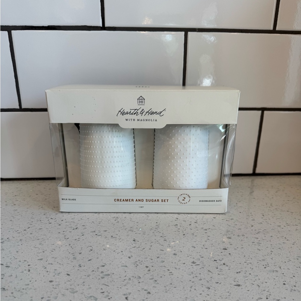 NIB Hearth & Hand Magnolia Milk Glass Creamer & Sugar Set
